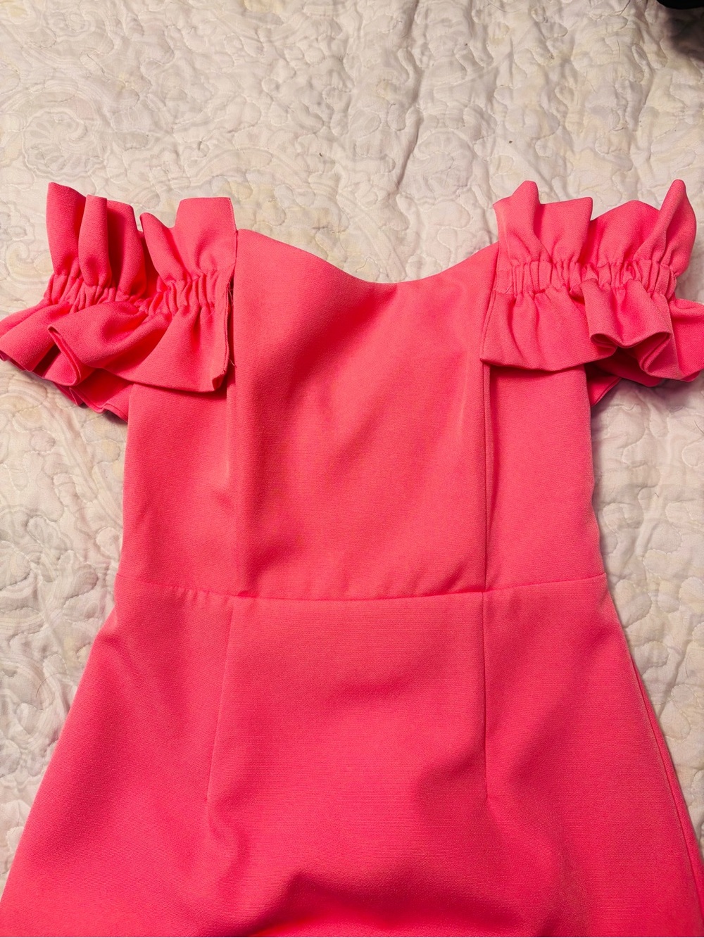 DO+BE Coral Pink Off-Shoulder Ruffle Romper